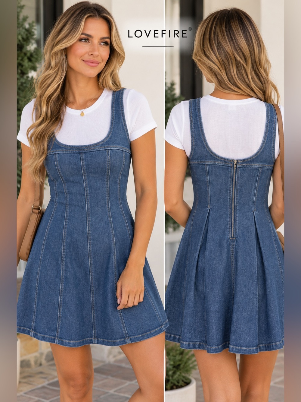 Love, Fire Denim Fit & Flare Mini Dress Sleeveless Blue Size S